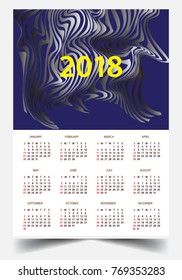 Calendar for 2018 on White Background. Week Starts Monday. Simple and colorful Vector Template