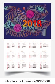 Calendar for 2018 on White Background. Week Starts Monday. Simple and colorful Vector Template