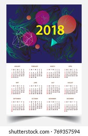 Calendar for 2018 on White Background. Week Starts Monday. Simple and colorful Vector Template
