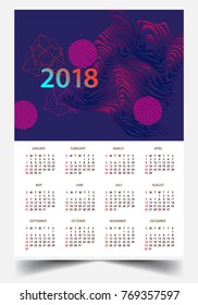 Calendar for 2018 on White Background. Week Starts Monday. Simple and colorful Vector Template