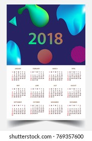Calendar for 2018 on White Background. Week Starts Monday. Simple and colorful Vector Template