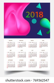 Calendar for 2018 on White Background. Week Starts Monday. Simple and colorful Vector Template
