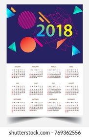 Calendar for 2018 on White Background. Week Starts Monday. Simple and colorful Vector Template