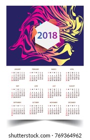 Calendar for 2018 on White Background. Week Starts Monday. Simple and colorful Vector Template