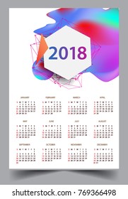 Calendar for 2018 on White Background. Week Starts Monday. Simple and colorful Vector Template