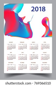 Calendar for 2018 on White Background. Week Starts Monday. Simple and colorful Vector Template