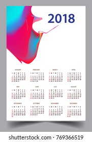 Calendar for 2018 on White Background. Week Starts Monday. Simple and colorful Vector Template