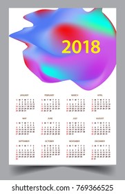 Calendar for 2018 on White Background. Week Starts Monday. Simple and colorful Vector Template