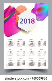 Calendar for 2018 on White Background. Week Starts Monday. Simple and colorful Vector Template