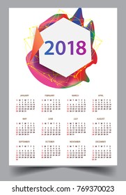 Calendar for 2018 on White Background. Week Starts Monday. Simple and colorful Vector Template