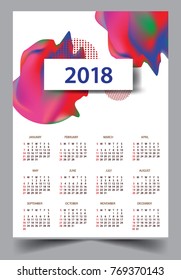 Calendar for 2018 on White Background. Week Starts Monday. Simple and colorful Vector Template