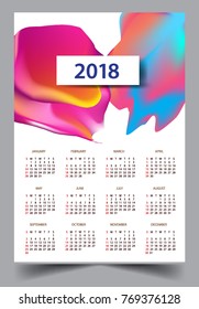 Calendar for 2018 on White Background. Week Starts Monday. Simple and colorful Vector Template