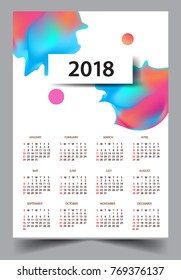 Calendar for 2018 on White Background. Week Starts Monday. Simple and colorful Vector Template