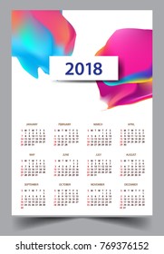 Calendar for 2018 on White Background. Week Starts Monday. Simple and colorful Vector Template