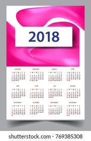 Calendar for 2018 on White Background. Week Starts Monday. Simple and colorful Vector Template
