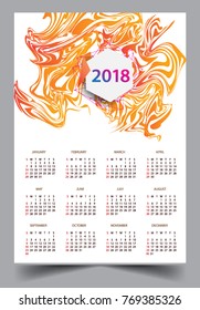 Calendar for 2018 on White Background. Week Starts Monday. Simple and colorful Vector Template
