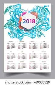 Calendar for 2018 on White Background. Week Starts Monday. Simple and colorful Vector Template
