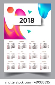 Calendar for 2018 on White Background. Week Starts Monday. Simple and colorful Vector Template