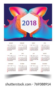 Calendar for 2018 on White Background. Week Starts Monday. Simple and colorful Vector Template