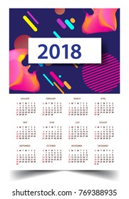 Calendar for 2018 on White Background. Week Starts Monday. Simple and colorful Vector Template
