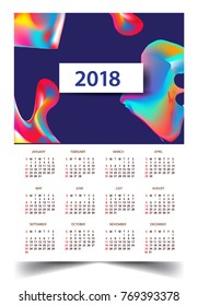 Calendar for 2018 on White Background. Week Starts Monday. Simple and colorful Vector Template