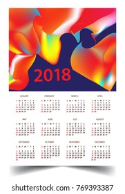 Calendar for 2018 on White Background. Week Starts Monday. Simple and colorful Vector Template