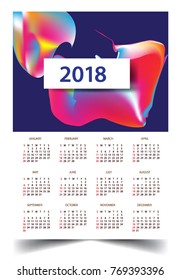 Calendar for 2018 on White Background. Week Starts Monday. Simple and colorful Vector Template