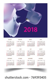 Calendar for 2018 on White Background. Week Starts Monday. Simple and colorful Vector Template
