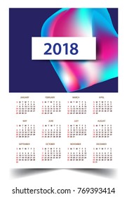 Calendar for 2018 on White Background. Week Starts Monday. Simple and colorful Vector Template