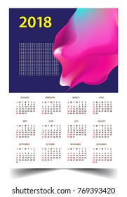 Calendar for 2018 on White Background. Week Starts Monday. Simple and colorful Vector Template