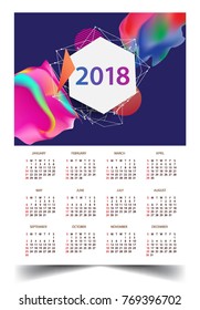 Calendar for 2018 on White Background. Week Starts Monday. Simple and colorful Vector Template