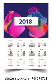 Calendar for 2018 on White Background. Week Starts Monday. Simple and colorful Vector Template