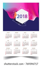 Calendar for 2018 on White Background. Week Starts Monday. Simple and colorful Vector Template