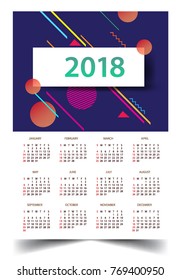 Calendar for 2018 on White Background. Week Starts Monday. Simple and colorful Vector Template