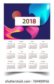 Calendar for 2018 on White Background. Week Starts Monday. Simple and colorful Vector Template