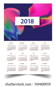 Calendar for 2018 on White Background. Week Starts Monday. Simple and colorful Vector Template