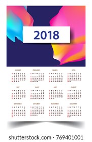 Calendar for 2018 on White Background. Week Starts Monday. Simple and colorful Vector Template