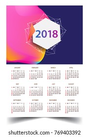 Calendar for 2018 on White Background. Week Starts Monday. Simple and colorful Vector Template