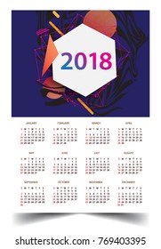 Calendar for 2018 on White Background. Week Starts Monday. Simple and colorful Vector Template