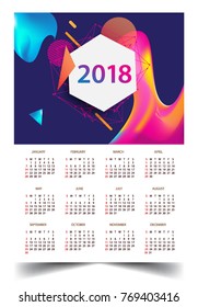 Calendar for 2018 on White Background. Week Starts Monday. Simple and colorful Vector Template