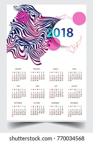 Calendar for 2018 on White Background. Week Starts Monday. Simple and colorful Vector Template