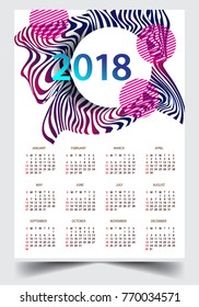 Calendar for 2018 on White Background. Week Starts Monday. Simple and colorful Vector Template
