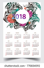 Calendar for 2018 on White Background. Week Starts Monday. Simple and colorful Vector Template