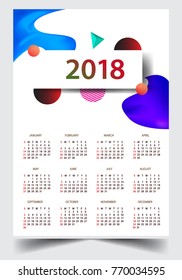 Calendar for 2018 on White Background. Week Starts Monday. Simple and colorful Vector Template