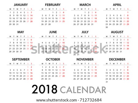 calendar 2018 on white