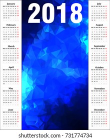 Calendar 2018 with a polygonal background