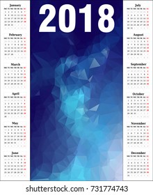Calendar 2018 with a polygonal background