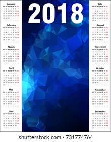 Calendar 2018 with a polygonal background