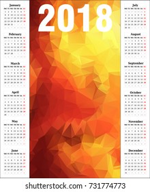 Calendar 2018 with a polygonal background