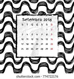 Calendar 2018 - Portuguese and Brazilian Version - vector illustration with Ipanema pattern.